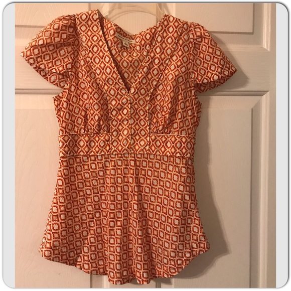 Banana Republic Tops - Banana Republic Orange Print Short Sleeve Blouse